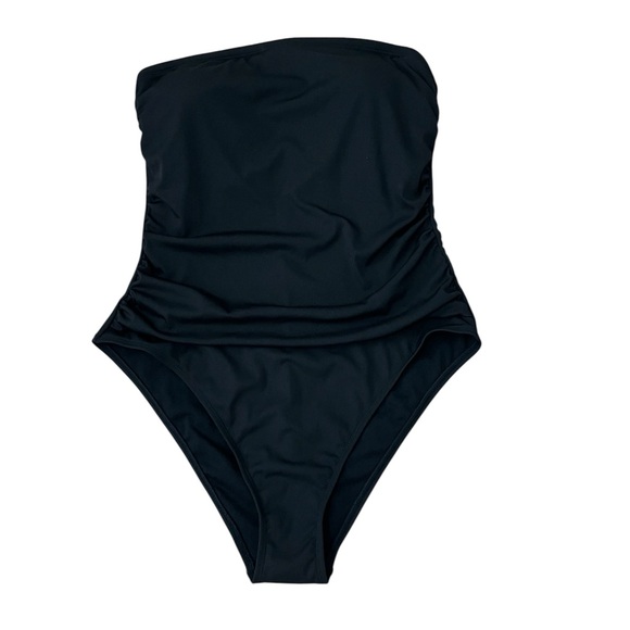Shade Shore Black Strapless Ruched Tummy Control One-Piece Swimsuit Large - Picture 2 of 7